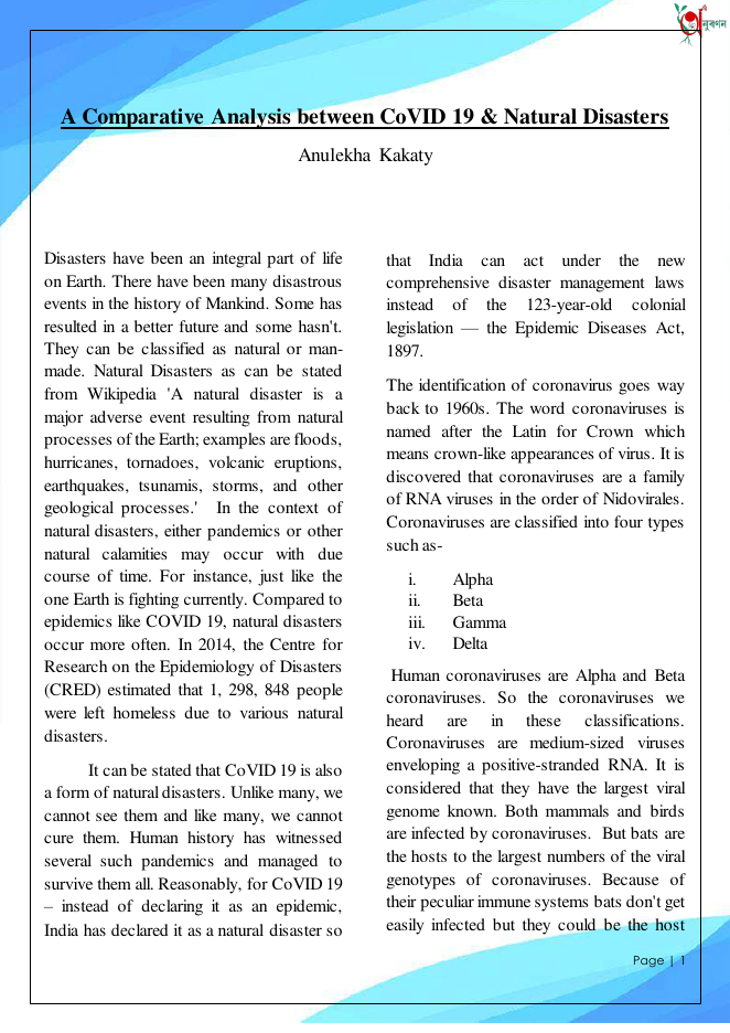 A Comparative Analysis between CoVID 19 & Natural Disasters